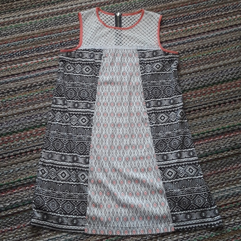 🐙Large Black and Orange Aztec Design Tunic/Mini